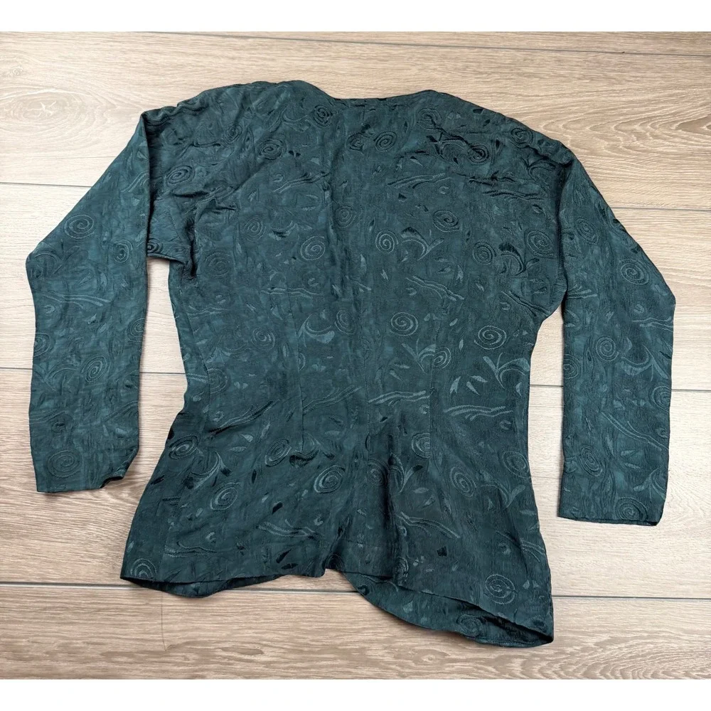 Tere Tereba Womens Blazer Jacket Floral Jacquard Single Button Teal Green Size 8